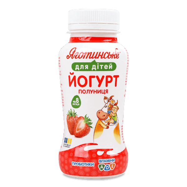 Йогурт питьевой Яготинське для дітей Клубника 1,5%, с витаминами, 185 г - Pampik