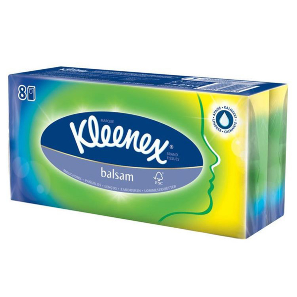 Носові хусточки Kleenex Balsam, 72 шт. (8 упаковок по 9 шт.) - Pampik