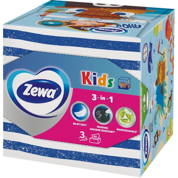 Серветки косметичні Zewa Kids Zoo Cube тришарові, 60 шт. - Pampik - 3