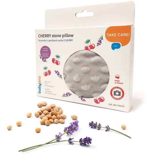 Грелка BabyOno з кісточок вишні та ароматом лаванди, 13х16 см, сірий (796/02) - Pampik