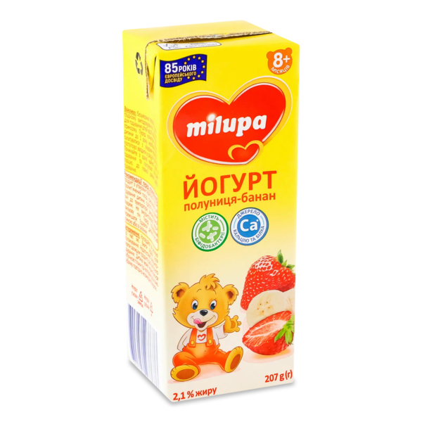 Йогурт питьевой Milupa Клубника-банан 2,1%, с бифидобактериями, 207 г - Pampik