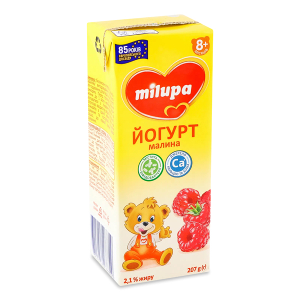 Йогурт питьевой Milupa Малина 2,1%, с бифидобактериями, 207 г - Pampik