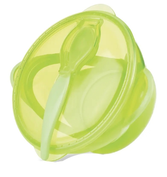 Тарілка на присосці Nuby з кришкою і ложкою, зелений (5419grn) - Pampik