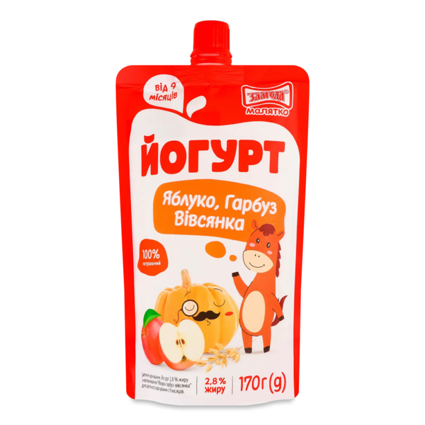 Йогурт питьевой Злагода Малятко Яблоко-тыква-овсянка 2,8%, 170 г - Pampik