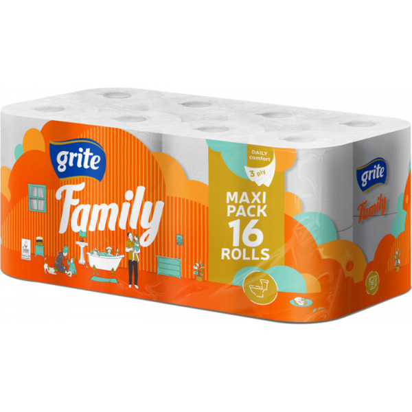 Тришаровий туалетний папір Grite Family Decor, 16 рулонів - Pampik