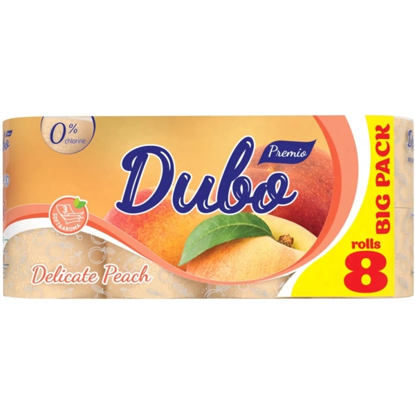 Туалетная бумага Диво Premio Delicate Peach, трехслойная, 8 рулонов - Pampik