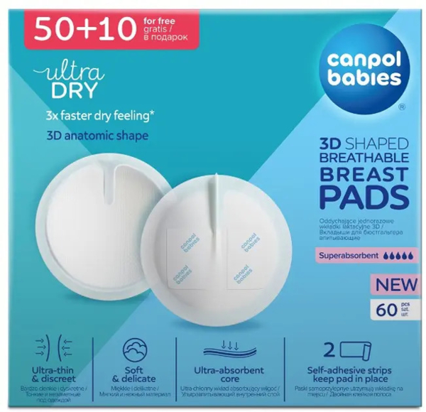 Одноразовые лактационные вкладыши Canpol babies, 60 шт. - Pampik