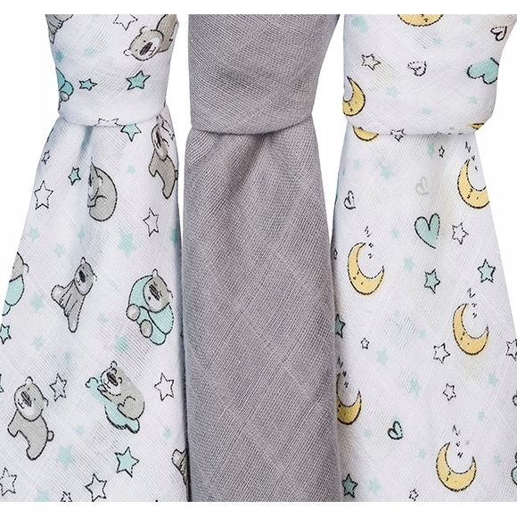 Пелюшки муслінові бавовняні BabyOno, сірі, 70х70 см, 3 шт. (348/01) - Pampik - 2