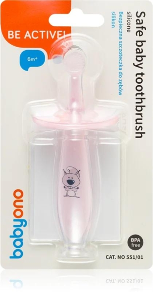Зубна щітка BabyOno з обмежувачем, рожева (551/01) - Pampik