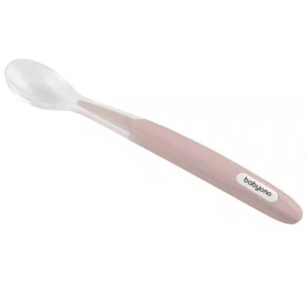 Ложка силиконовая BabyOno, розовая (1069) - Pampik