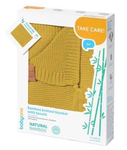 Ковдра BabyOno бамбукова з бахромою, 100х75 см, жовта (546/03) - Pampik