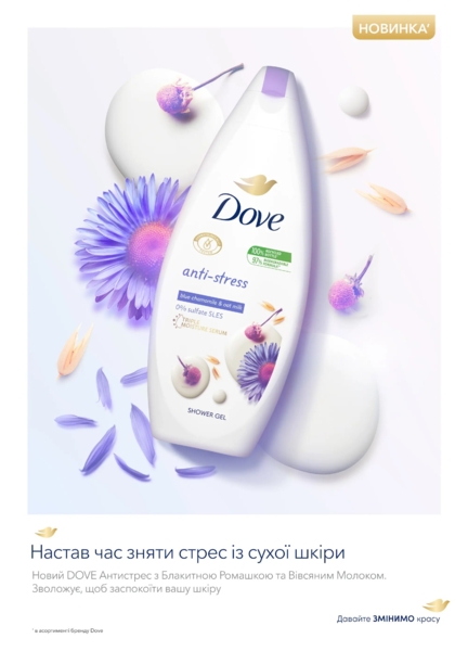 Гель для душу Dove Антистрес з блакитною ромашкою та вівсяним молоком, 250 мл - Pampik - 3