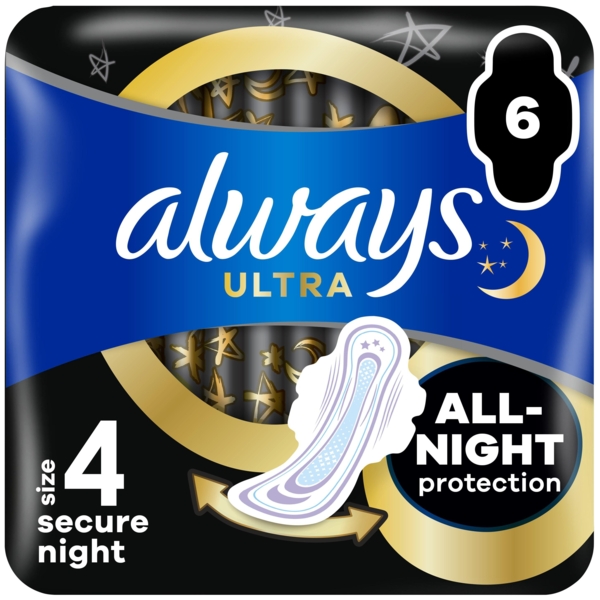 Гігієнічні прокладки Always Ultra Secure Night, розмір 4, 6 шт. - Pampik