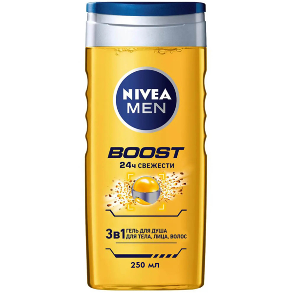 Гель для душу Nivea Men Boost 3 в 1, 250 мл (92839) - Pampik
