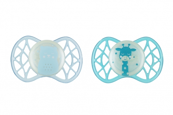 Силіконова симетрична пустушка Nuvita Air55 Explorer Ведмедик і Жираф, світиться в темряві, 0+ міс., 2 шт. (NV7067GM) - Pampik