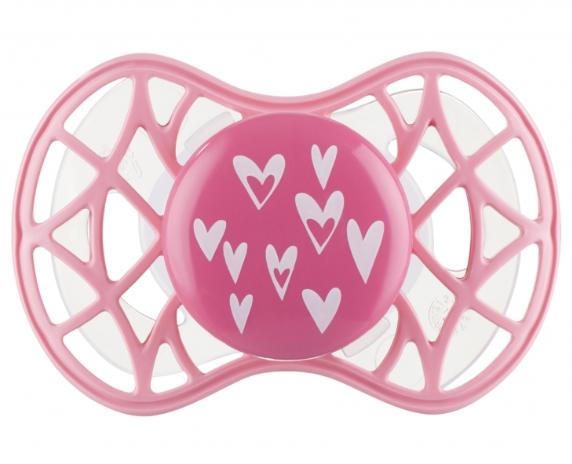 Силіконова ортодонтична пустушка Nuvita Air55 Cool Серця, 6-12 міс., Рожевий (NV7084PY) - Pampik - 2