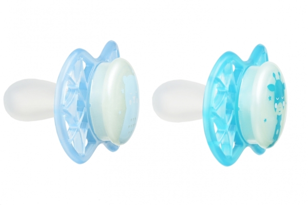 Силіконова симетрична пустушка Nuvita Air55 Explorer Ведмедик і Жираф, світиться в темряві, 0+ міс., 2 шт. (NV7067GM) - Pampik - 2