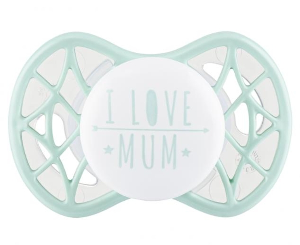 Силіконова симетрична пустушка Nuvita Air55 Cool I Love Mum, 0+ міс. (NV7065SG) - Pampik - 2