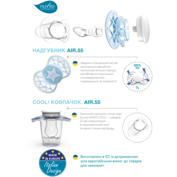 Силіконова симетрична пустушка Nuvita Air55 Cool I Love Mum, 0+ міс. (NV7065SG) - Pampik - 5