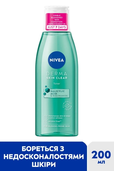 Нормалізуючий тонік для обличчя Nivea Derma Skin Clear, 200 мл - Pampik - 3