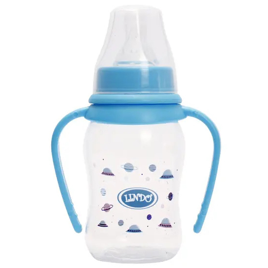 Пляшечка для годування Lindo, вигнута з ручками, 125 мл, блакитний (Li 146 гол) - Pampik