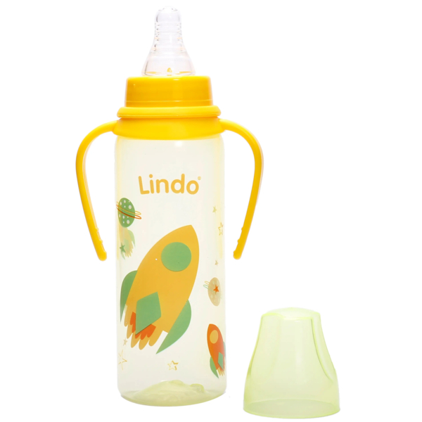 Пляшечка для годування Lindo, з ручками, 250 мл, жовтий (Li 139 жовт) - Pampik - 2