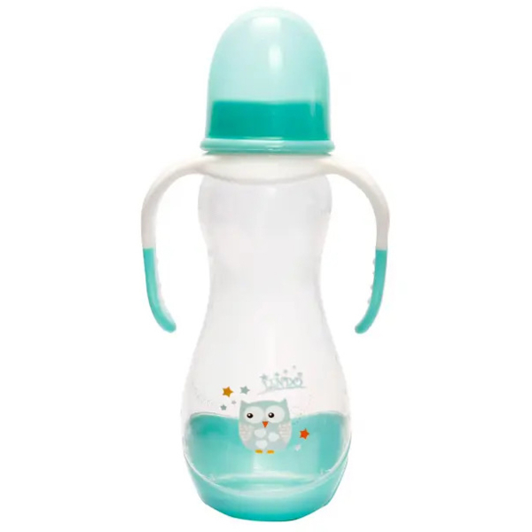 Пляшечка для годування Lindo, вигнута з ручками, 250 мл, зелений (Pk 060 зел.) - Pampik