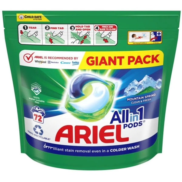 Капсулы для стирки Ariel Pods All-in-1 Горный родник, 72 шт - Pampik - 2