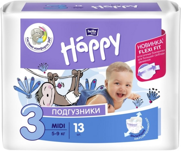 Підгузки на липучках Bella Baby Happy 3 (5-9 кг), 13 шт. - Pampik