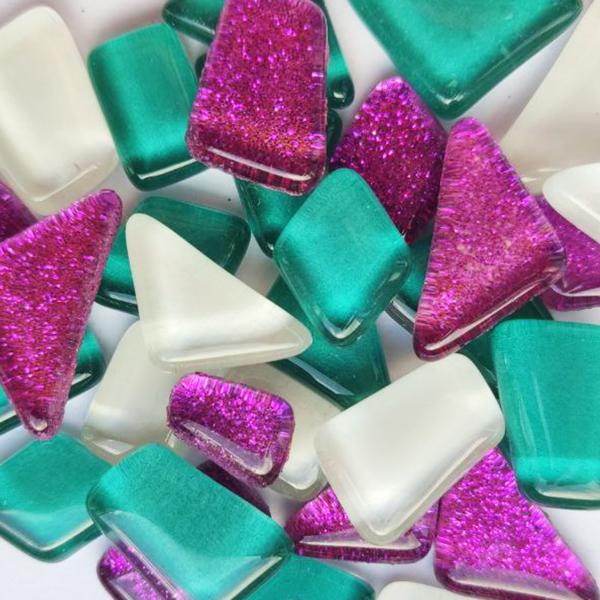 Стеклянная мозаика Mosaaro Mosaic mix: white, turquoise, glitter purple (MA5004) - Pampik - 2