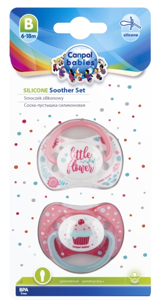 Силиконовая симметричная пустышка Canpol babies, 6-18 мес., коралловый, 2 шт. (23/955_cor) - Pampik