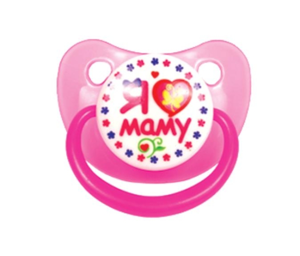 Пустушка силіконова Курносики Я люблю маму, ортодонтична, 6-12+ міс., рожевий (7016/6+ рож) - Pampik