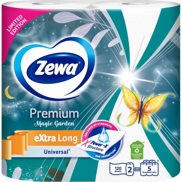 Паперові рушники Zewa Premium, лімітована колекція двошарових, 2 рулони - Pampik