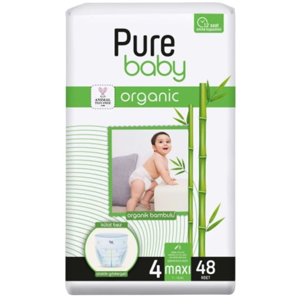 Органические подгузники-трусики Pure Baby Jumbo Organic 4 (7-14 кг), 48 шт. - Pampik