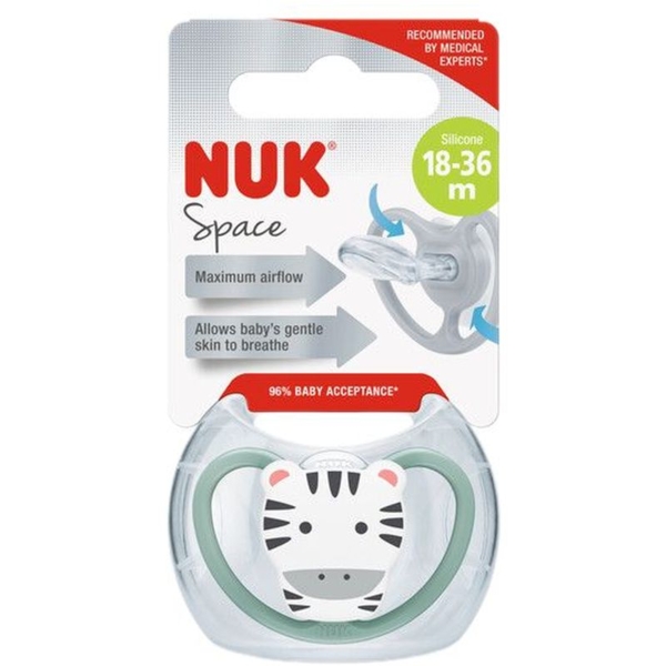 Пустышка ортодонтическая Nuk Space Зебра pазмер 3, силиконовая (3952623) - Pampik