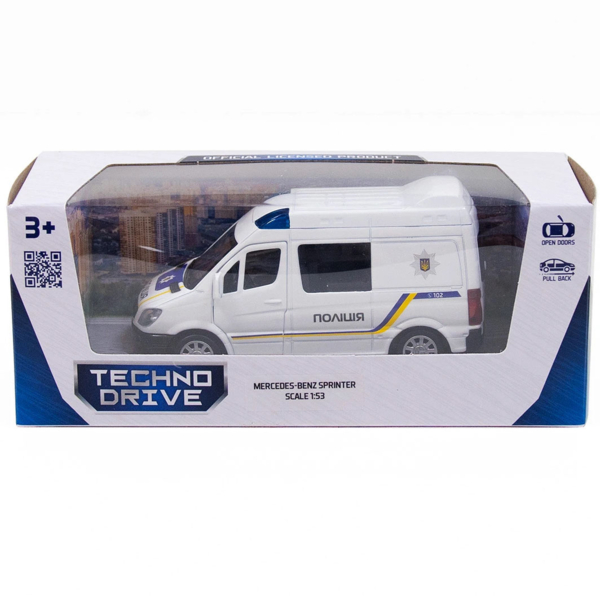 Автомодель TechnoDrive Mercedes-Benz Sprinter Полиция, 1:32, белый (250294) - Pampik - 9