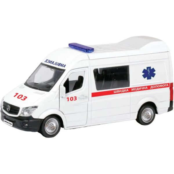 Автомодель TechnoDrive Mercedes Benz Sprinter Швидка допомога, 1:32, білий (250344U) - Pampik