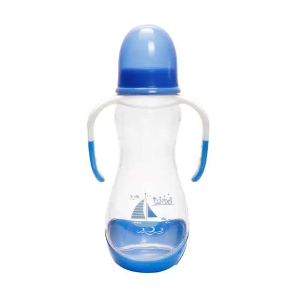 Пляшечка для годування Lindo, вигнута з ручками, 250 мл, блакитний (Pk 060 гол) - Pampik