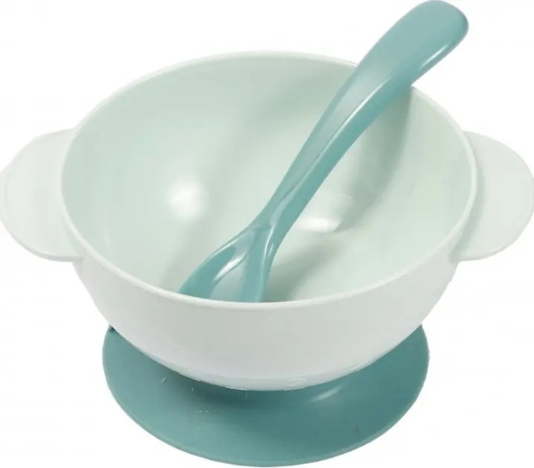 Тарілка на присосці Lindo, з ложкою, 300 мл, зелений (Рк 035 зел) - Pampik - 2