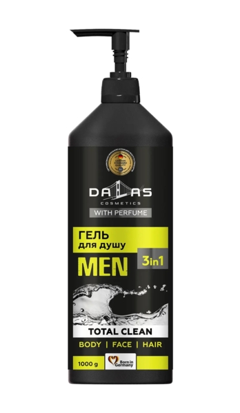 Мужской шампунь-гель для душа 3в1 Dalas Total Clean, 1000 мл (721280) - Pampik