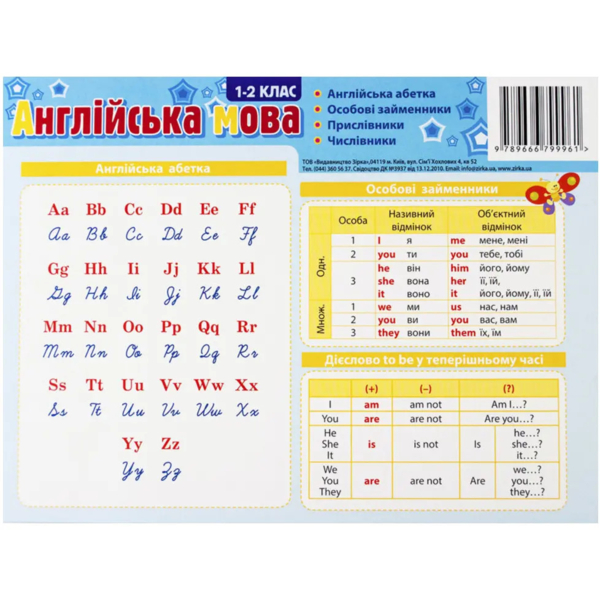 Картонка-подсказка Zirka Английский язык 1-2 класс 20х15 см (66440) - Pampik