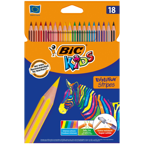 Олівці кольорові BIC Kids Evolution Stripes, 18 кольорів (950524) - Pampik