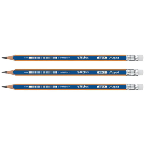 Набір графітових олівців Maped Black з гумкою, 3 шт. (MP.851811) - Pampik - 2