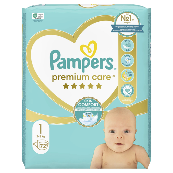 Підгузки на липучках Pampers Premium Care 1 (2-5 кг), 72 шт. - Pampik - 2