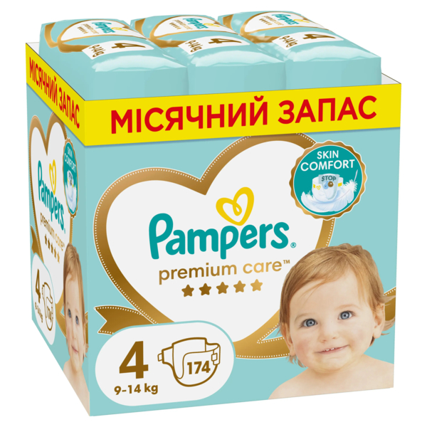 Підгузки на липучках Pampers Premium Care 4 (9-14 кг), 174 шт. - Pampik