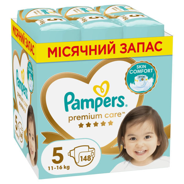 Підгузки на липучках Pampers Premium Care 5 (11-16 кг), 148 шт. - Pampik