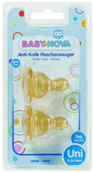 Латексна соска Baby-Nova, кругла, для чаю та води, 0+ міс., 2 шт. - Pampik - 2