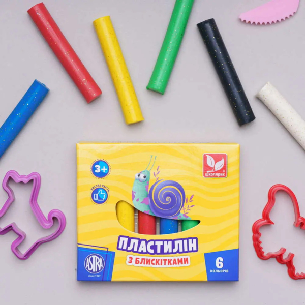 Пластилін восковий Школярик, круглий з блисками, 6 кольорів, 78 г (303109001-UA) - Pampik - 3