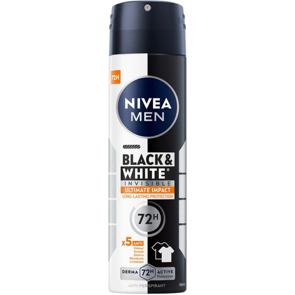 Дезодорант-антиперспірант Nivea Men Extra Чорне та Біле Невидимий, спрей, 150 мл - Pampik