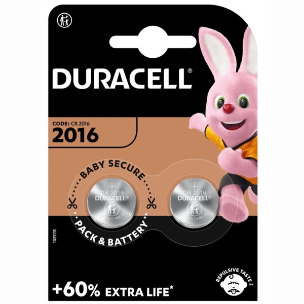 Спеціалізована літієва батарейка типу таблетка Duracell 2016 3V (DL2016/CR2016), 2 шт. (5000394045736) - Pampik - 2